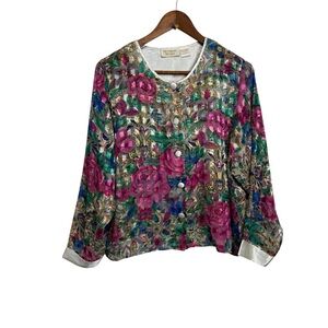 Victoria's Secret Gold Label Multicolor Floral Button up Top Petite Small